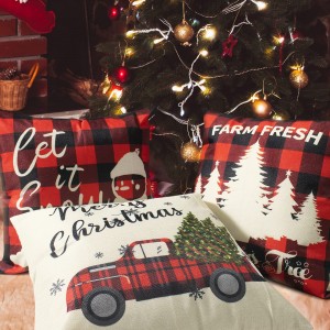 クリスマス スロー ピロー カバー 枕カバー 4枚セット 冬 ホリデー 格子柄 装飾