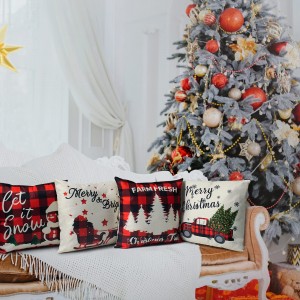 Lot de 4 housses de coussin de Noël taies d'oreiller décor à carreaux de vacances d'hiver