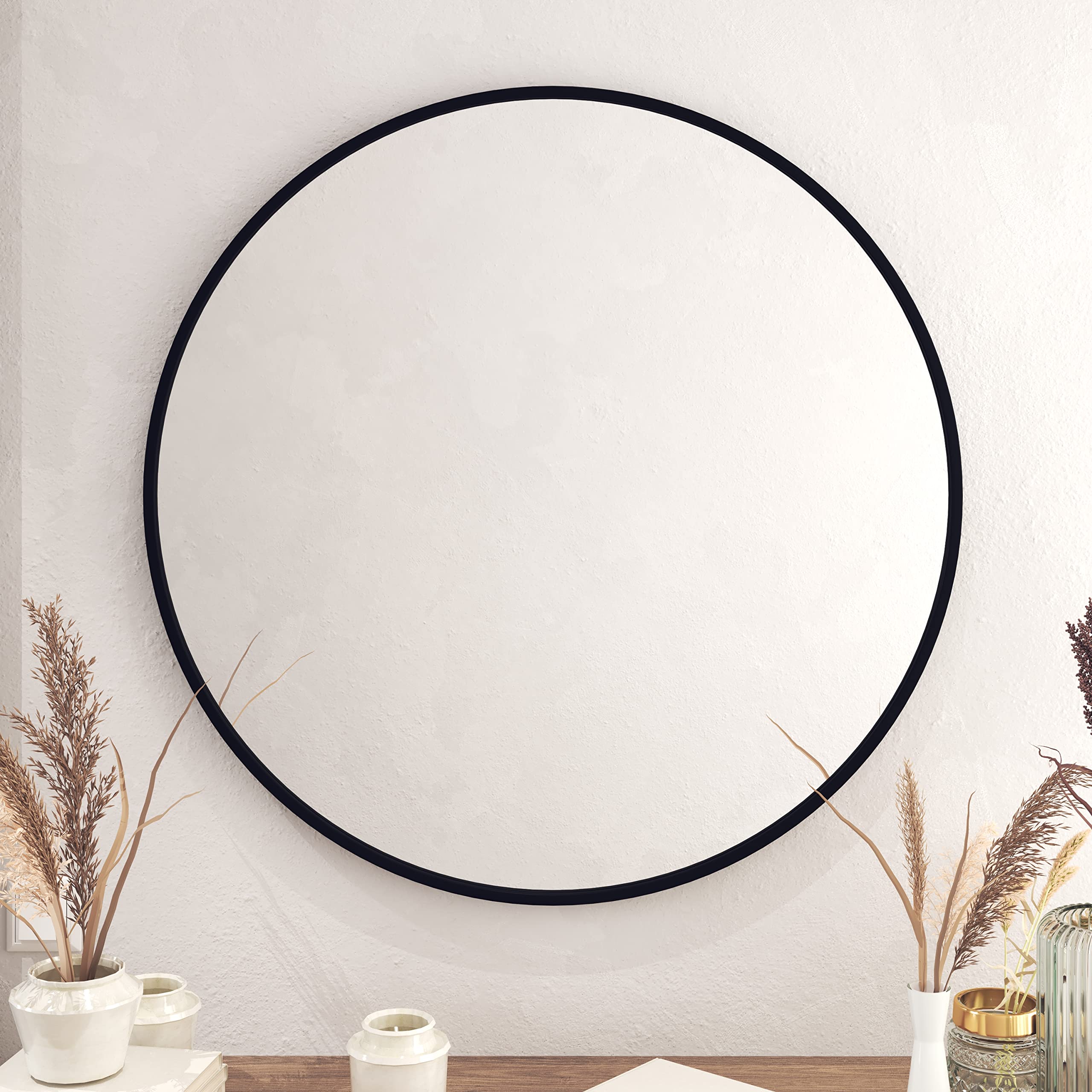 مرآة حائط سوداء دائرية لديكور الحمام المنزلي الحديث