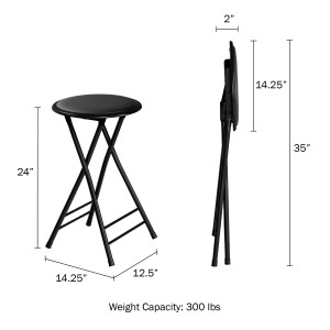 Taburete de bar de 24 polgadas con altura do mostrador Cadeira plegable sen respaldo Mobles para o fogar