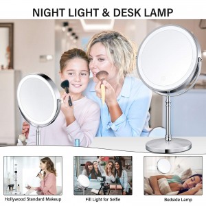 Lighted Makeup Eunteung Double Sided Dimmable Magnifying Rechargeable Adjustable Decor