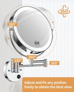 Zidno osvijetljeno ogledalo za šminkanje bez stupnja zatamnjivanja, povećalo, dvostrani LED ukras