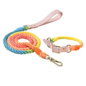 Conxunto de colar e correa para cans personalizados de luxo, con corda de algodón axustable, conxunto de colar e correa para mascotas