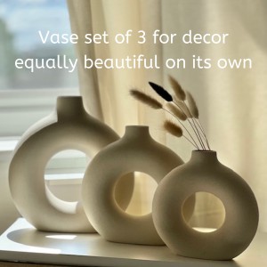 Vase Donut en Céramique Blanche Décoration Boho Moderne