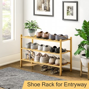 3-Tier Bamboo Stackable Shoe Rack Shelf Ọganaisa fun Titẹsi Hallway Hallway