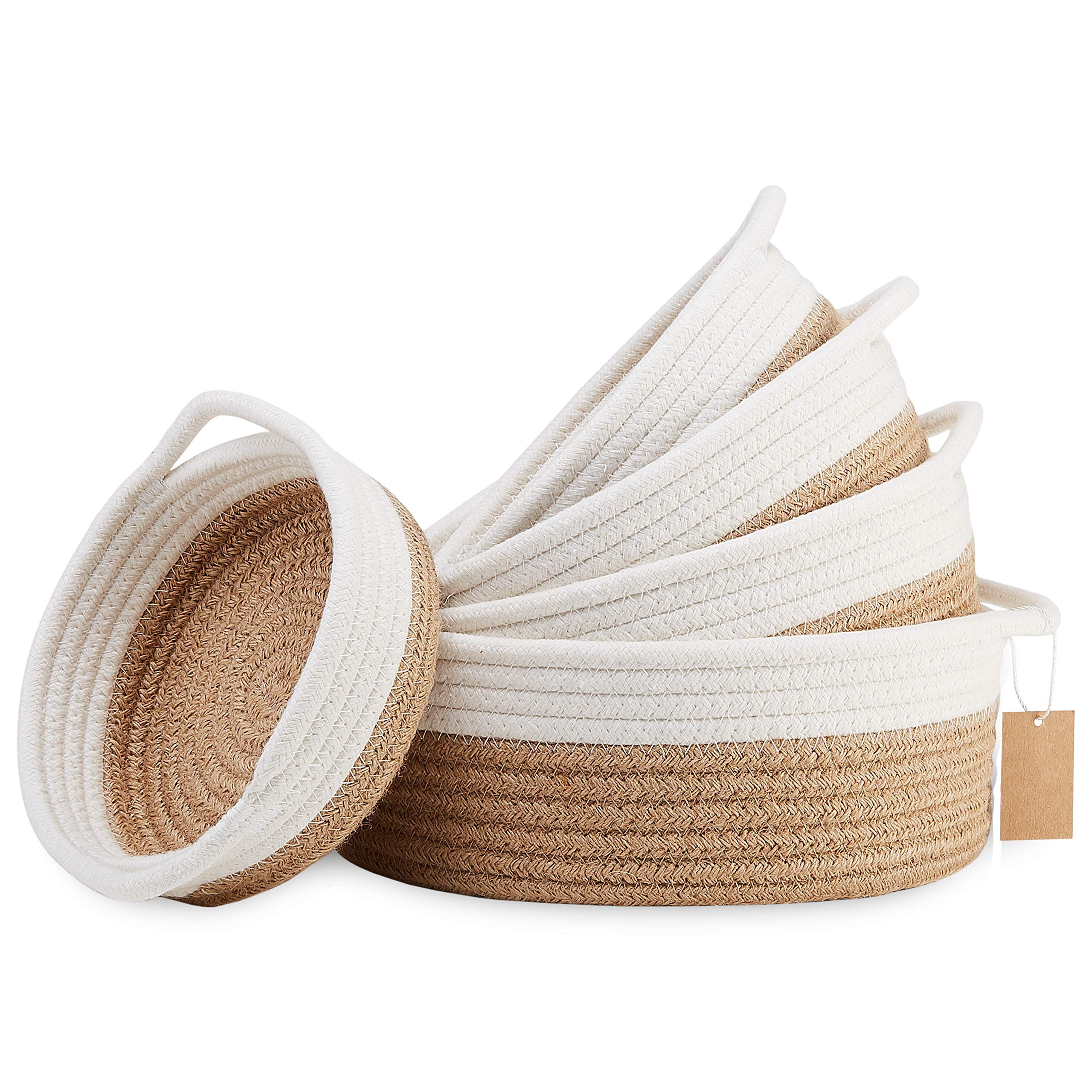 Juego de cestas tejidas pequeñas redondas 100% cuerda de algodón natural decoración del hogar