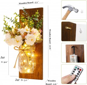 Rustik vägglampor Burklampetter Handgjord väggkonst LED Hängande Design Hem Blomsterdekor