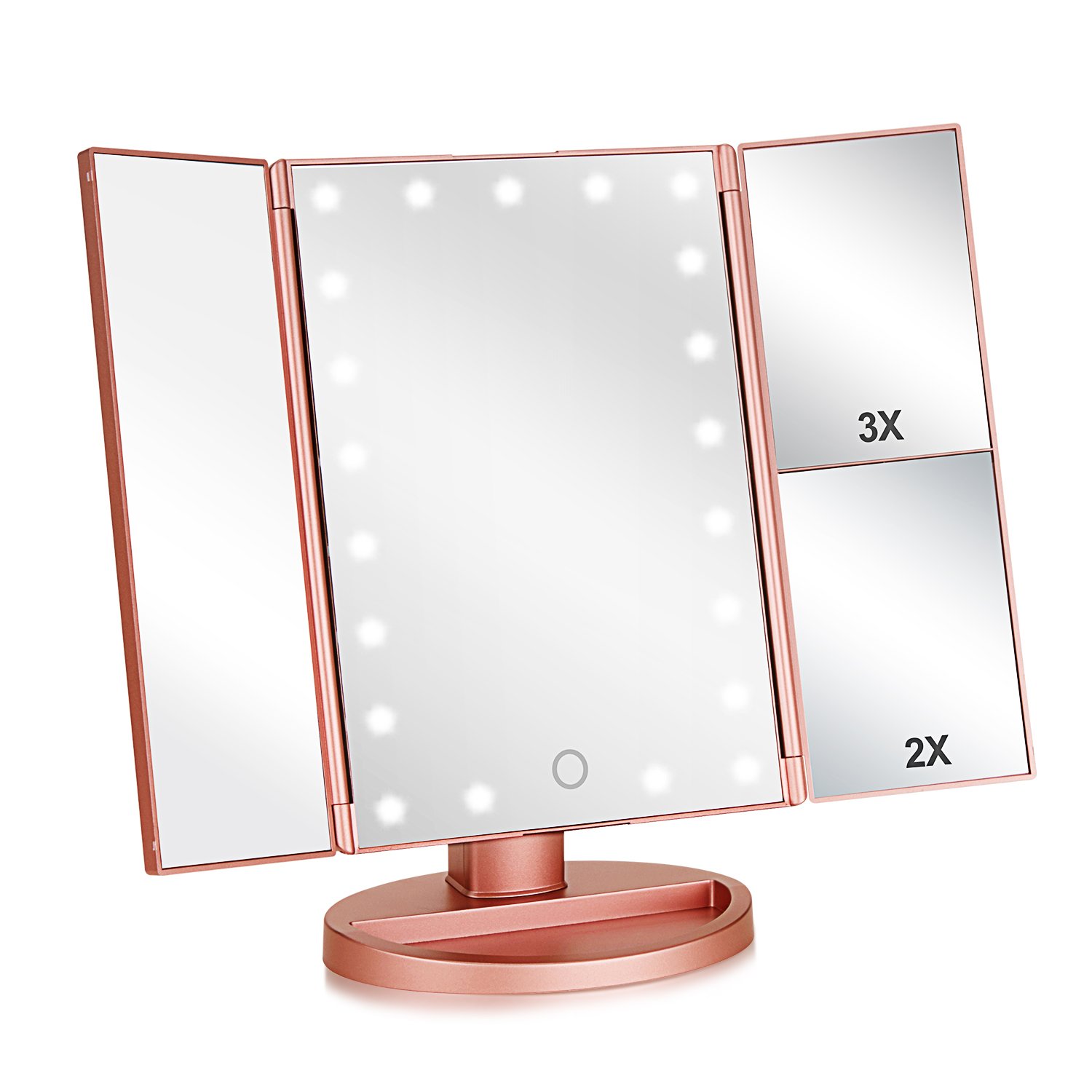 Zmadhimi i pasqyrës së grimit me ndriçim me rrotullim të ekranit me prekje Dekor i pasqyrës kozmetike të banakut