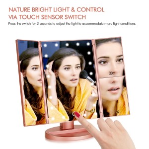 Işıklı Makyaj Aynası Büyütme Dokunmatik Ekran Rotasyon Tezgah Kozmetik Ayna Dekor
