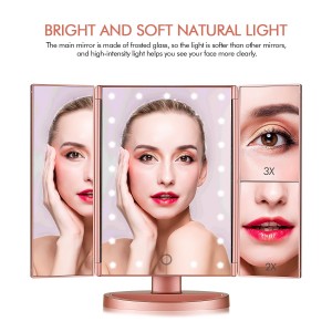 Beleuchteter Make-up-Spiegel, Vergrößerung, Touchscreen-Rotation, Arbeitsplatte, Kosmetikspiegel, Dekor