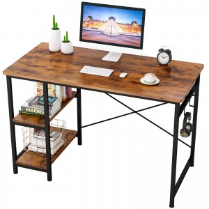 Író számítógépes asztal Otthoni irodai dolgozóasztal tárolópolcokkal Fa asztal fém kerettel
