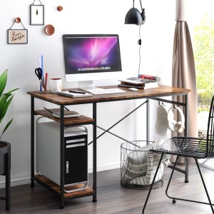 Skriuwen Computer Desk Home Office Study Desk mei opslach planken Wood Table Metal Frame