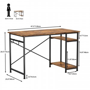 Skriuwen Computer Desk Home Office Study Desk mei opslach planken Wood Table Metal Frame