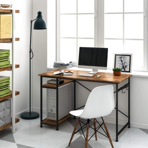 Psací počítačový stůl pro domácí kancelář Studijní stůl s úložnými policemi Dřevěný kovový rám stolu