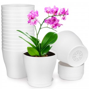 Vasi per piante Fiori in plastica Fori di drenaggio multipli è vassoi Decorazione di fiori di giardinu di casa