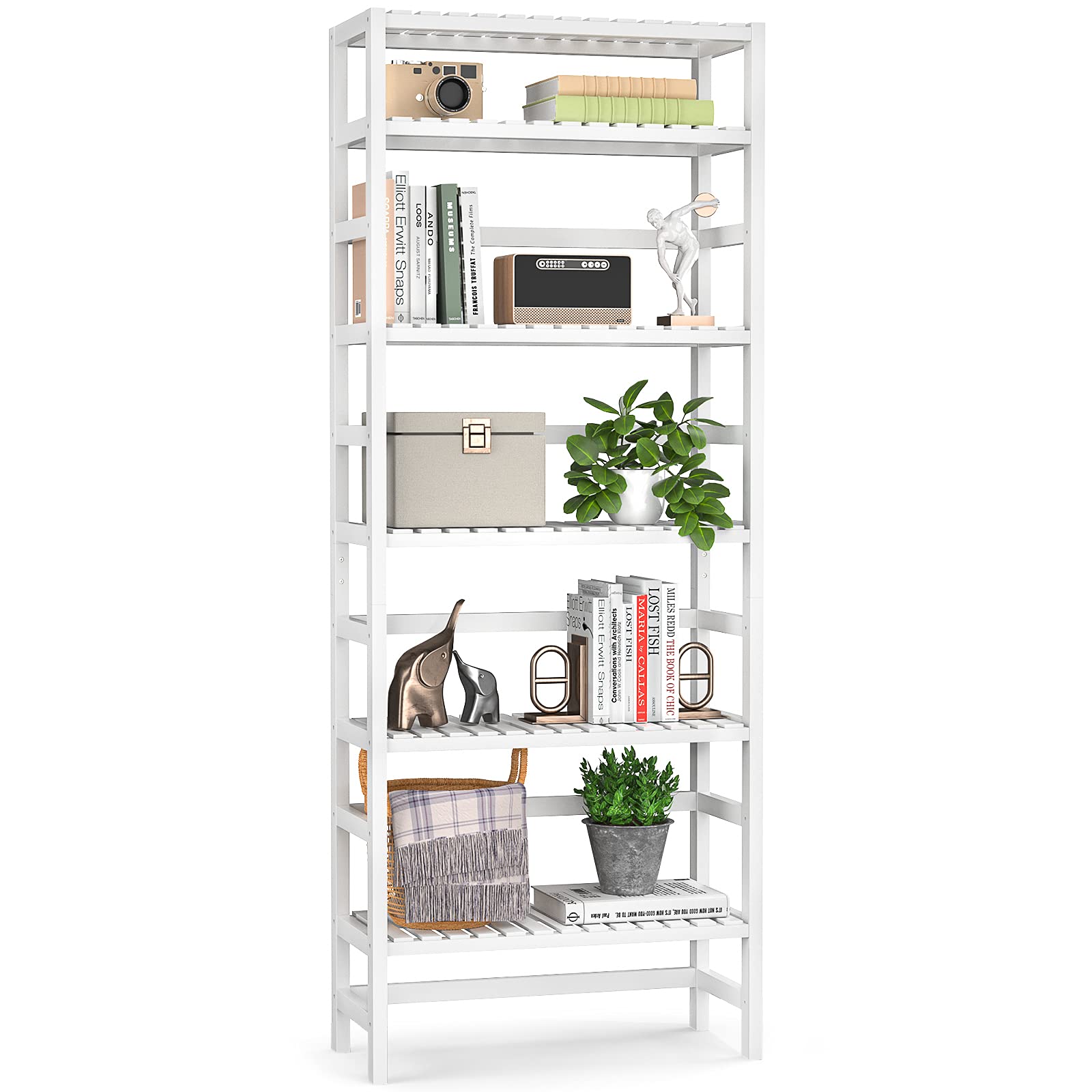 Librería alta ajustable de bambú de 6 niveles, organizador de estantes para libros, almacenamiento independiente