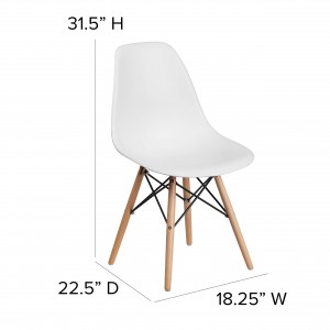लाकडी पाय घराची सजावट असलेली पांढरी प्लास्टिकची खुर्ची