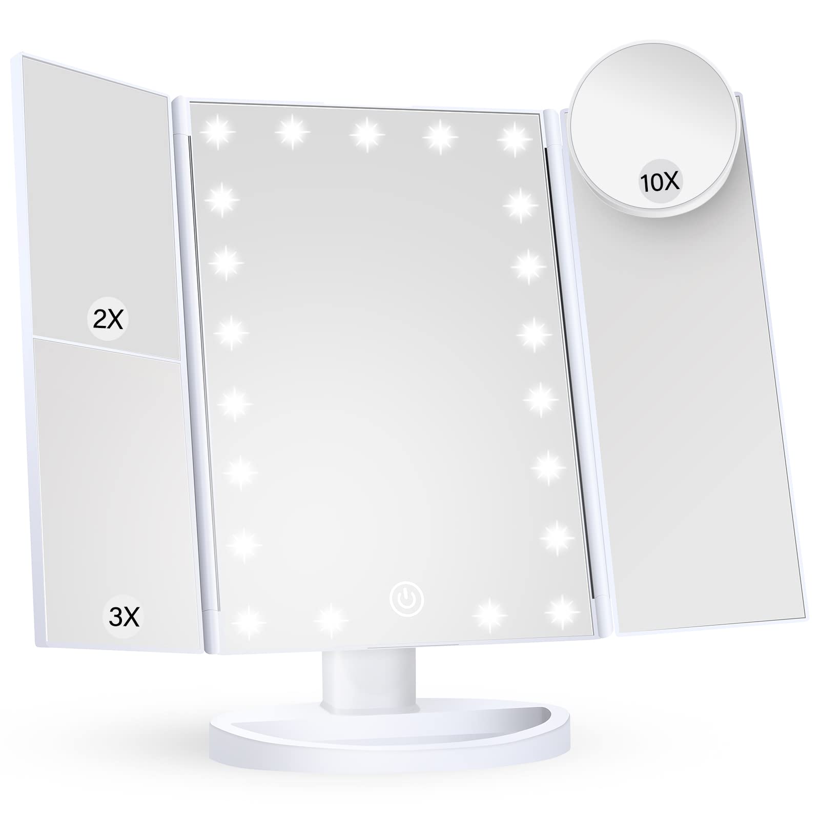 Oplyst Makeup Spejl Touch Control Trifold Dual Strømforsyning LED Rum Decor