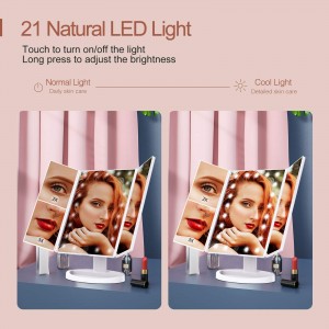 Mirall de maquillatge il·luminat Control tàctil Tríptic Font d'alimentació doble LED Decoració de l'habitació
