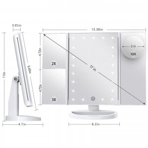 กระจกแต่งหน้าติดไฟแบบสัมผัส Trifold Dual Power Supply LED ตกแต่งห้อง