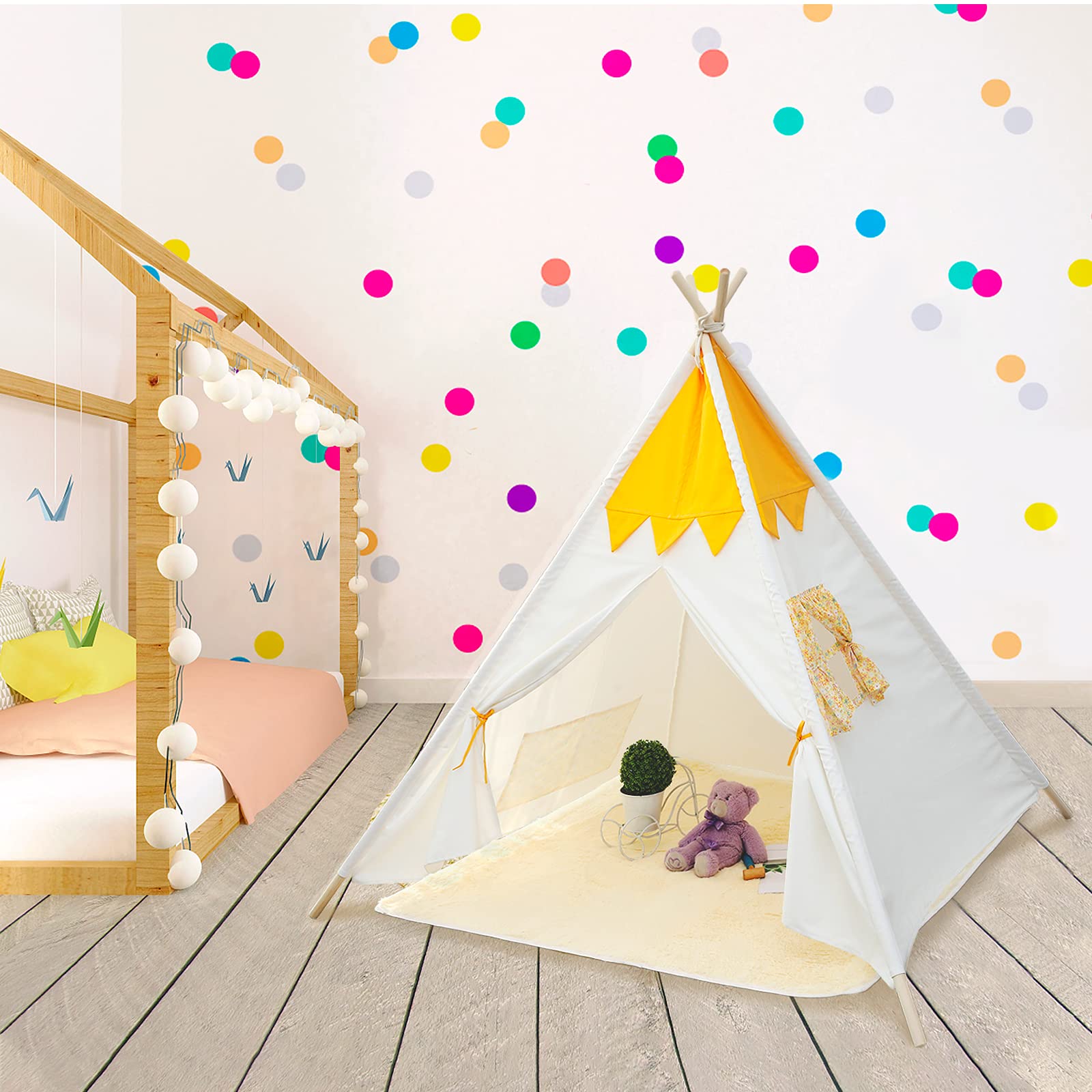 Teepee Tent for Kids Foldable Play Tent for Girls Boys with Play Mat Kids Canvas Tent Children Decor Tipi Toddler Playhouse for Indoor Outdoor Toys for Kids Birthday Gift Featured Image
