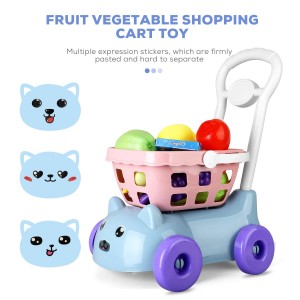 BeebeeRun Toys Shopping Cart Kids Pretend Play Food Accessories Grocery Kitchen for Children Girls Boys 20 Pieces