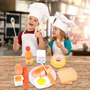 Wooden Toaster Set Toy, Bread Maker Machine, Children Breakfast Pretend Kitchen Cooking Play Toy Set, Roleplay with Wooden Kitchen Accessories,Gift and Educational Toys for Kids Boys and Girls