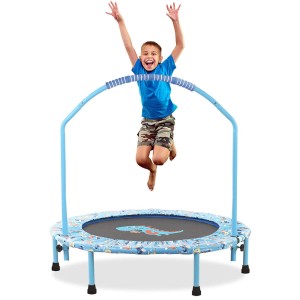 LBLA Mini Trampoline for Kids 38 inches Foldable Trampoline with Adjustable Handrail and Safety Padded Bungee Rebounder Toddlers Trampoline Indoor/Outdoor (Blue)