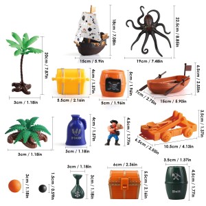 BeebeeRun Pirate Action Figures Playset,Educational Bucket Toys of Pirate Toy with Octopus,Pirate Ship and Other Accessories,War Game Toys for Boys and Kids