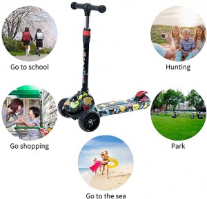Kick Scooter for Toddlers Boys&Girls 2-5 Olds, Adjustable Height,Extra Wide Deck, 3 Light Up Wheels,Musical Graffiti Scooter