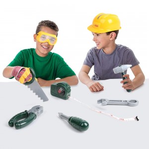 BeebeeRun 10 Pcs Kids Toy Tools Set with Real Tools, Pretend Play Toy Construction Tools Kit with Hard Hat, Tape Measure and Hand Tools Accessories, Realistic Plastic Kids Playset for 3 4 5 6 7 Years