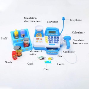 Arkmiido Toy Cash Register Shopping Pretend Play Money Machine with Scanner, Card Reader and Grocery Play Food Set for Kids Boys Girls Gifts, Interactive Learning