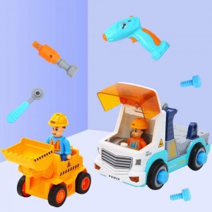 Electric RC Remote Control Cars-Take Apart Toys Trucks with Toy Excavator for 3 4 5 6 Year Old Boys and Girls
