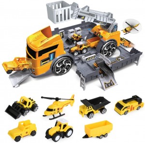 LBLA Toy Cars Construction Vehicles Set,Toys for 3 Years Old Boys,Transport Car Carrier Truck with Excavator,Dumper,Bulldozer,Helicopter etc,Christmas for Toddler Kids
