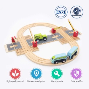 Wooden Train Set Toy 39Pcs Track&Car Building Playset for Toddlers 3 4 5 Years Old Railway&Road with Junction Building Kit Birthday for Kids