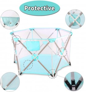 Arkmiido Baby playpen, Playpen for Baby Foldable and Portable, Hexagonal Folding Playpen with Breathable Mesh and Storage Bag, Indoor and Outdoor Play for 0-4 Ages (Green)