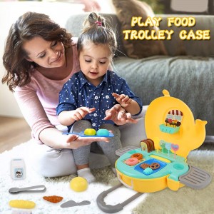 LBLA Play Food Set for Kids, Pretend Role Play Kitchen Toy Educational Food Playset Dessert Toy Trolley Storage with Chocolate, Donut, Milk, Bread
