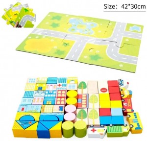 62Pieces Wooden Building Blocks Set, Building Toy for Girls and Boys,Construction Toys for Toddlers, Developmental Toy, Different Shapes and Sizes, Bright Colors, 100% Safe, Non-Toxic