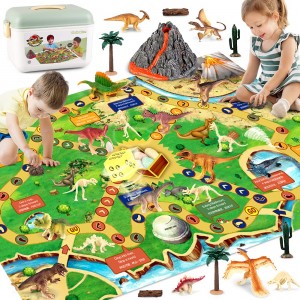 Dinosaur Volcano Toys with 47″X31″ Flight Chess Play Mat,Educational Realistic Dinosaur Figures Dice Game Playset to Create a Dino World Includ T-Rex,Triceratops Gifts for Kids Boys Girls Age 3 4 5 6