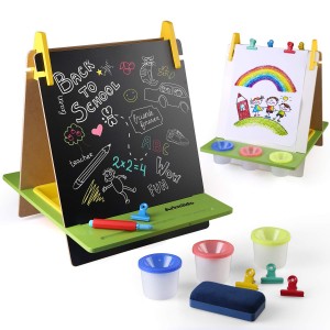 Arkmiido Wooden Tabletop Art Easel for Kids with Drawing Paper,Double-Sided Whiteboard & Chalkboard Toddler Easel with Paper Clip & Accessories,Child Easel Gift for Kids,Toddlers,Boys and...