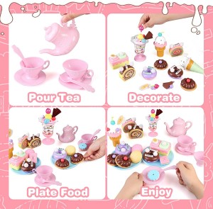 BeebeeRun Toys Tea Set, 62PCS Pretend Play Food Toy Set for Kids, Princess Tea Time Toy Set, Kids Tea Party Set with Teapots, Teacups, Ice Cream, Biscuits and Desserts, Kitchen Toy for Toddlers,Boys Girls