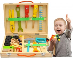 Wooden Tool Toys Pretend Play Toolbox Accessories Set Educational Construction Toys for Kids