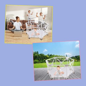Arkmiido Baby playpen, Playpen for Baby Foldable and Portable, Hexagonal Folding Playpen with Breathable Mesh and Storage Bag, Indoor and Outdoor Play for 0-4 Ages (Grey)