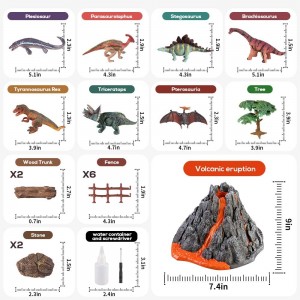 Dinosaur Volcano Figures Toy with Mat,Educational Mist-spouting Volcano Playset with Realistic Dinosaurs,Stone and Tree to Create a Dino World Party Gifts for Kids Toddler Boys and Girls