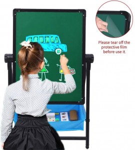 Kids Art Easel Double Sided Whiteboard & Chalkboard 26inch-43inch Height Adjustable & 360°Rotating Easel Stand with Bonus Magnetic Letters and Numbers