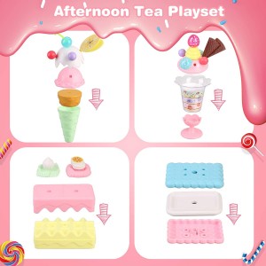 BeebeeRun Toys Tea Set, 62PCS Pretend Play Food Toy Set for Kids, Princess Tea Time Toy Set, Kids Tea Party Set with Teapots, Teacups, Ice Cream, Biscuits and Desserts, Kitchen Toy for Toddlers,Boys Girls