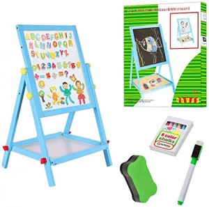 Arkmiido Small Wooden Easel ,Portable Easel for Kids 2 in 1 Double Sided Drawing Board Chalks & Bottom Tray Art Accessories Ages 2-4.