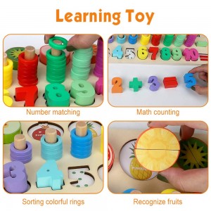 LBLA Wooden Play Food Fruit Cutting Number Puzzles Math Counting Toys,Montessori Wood Blocks Puzzle Sorting Stacking Learning Toys for Toddler Preschool Kids