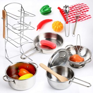20 Pieces Kids Pots and Pans,Stainless Steel Toys Cookware for Kids Toddler, Pretend Play Cooking Toys with Utensils and Grocery Play Food for 2 3 4 5 6 7 Girls Boys