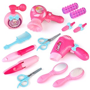 BeebeeRun Toys for Girls Pretend Play Beauty Set, Salon Toy Kit with Drawstring Goody Bag, Beauty Hair Stylist Set for Little Girls, Makeup Accessories for Kids